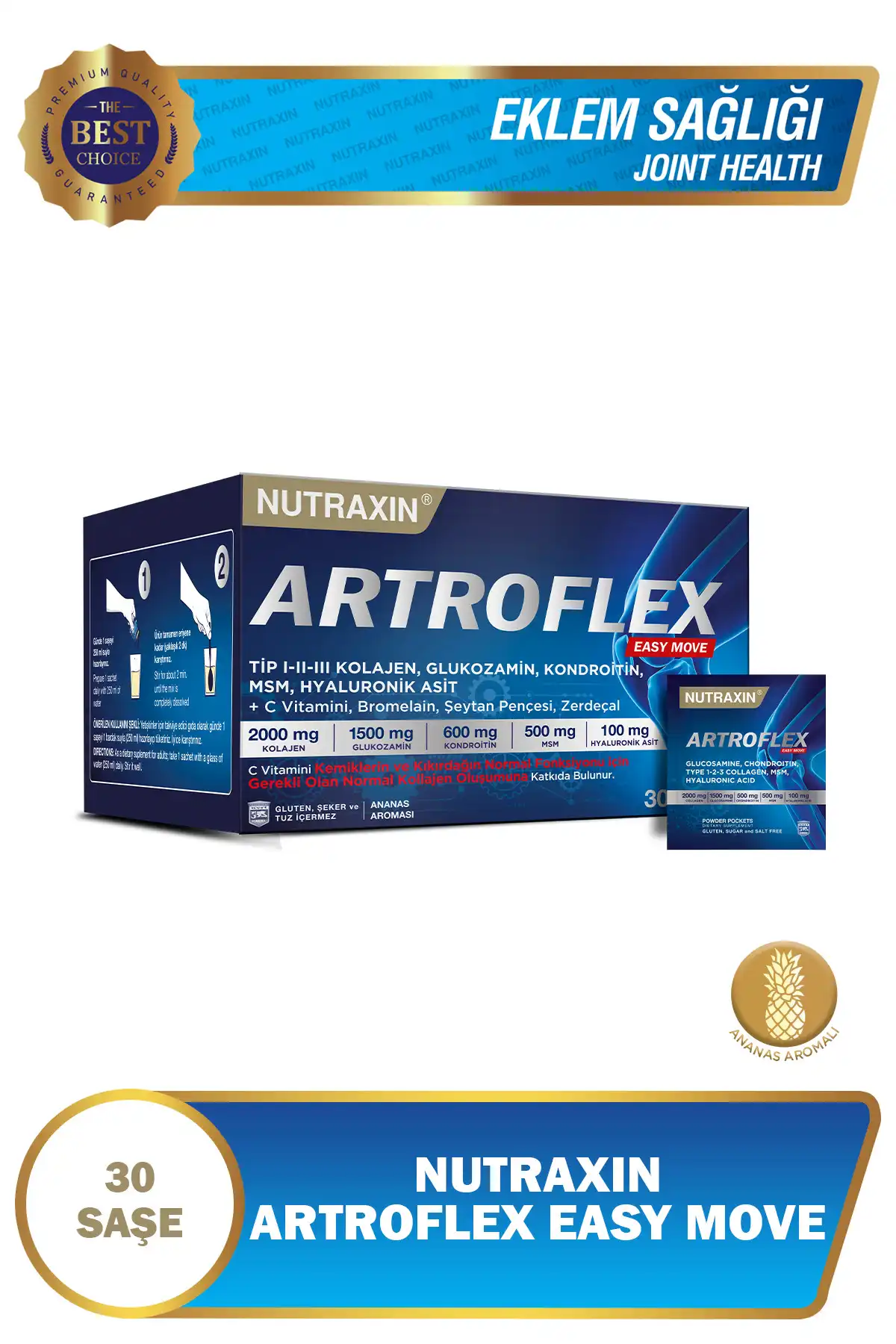 NUTRAXIN ARTROFLEX حرکت آسان 30 ساکت گلوکوزامین کاندرویتین MSM نوع I-II-III Colagen Bromelain OK Flower برند   Nutraxin ( نوتراکسین ) 