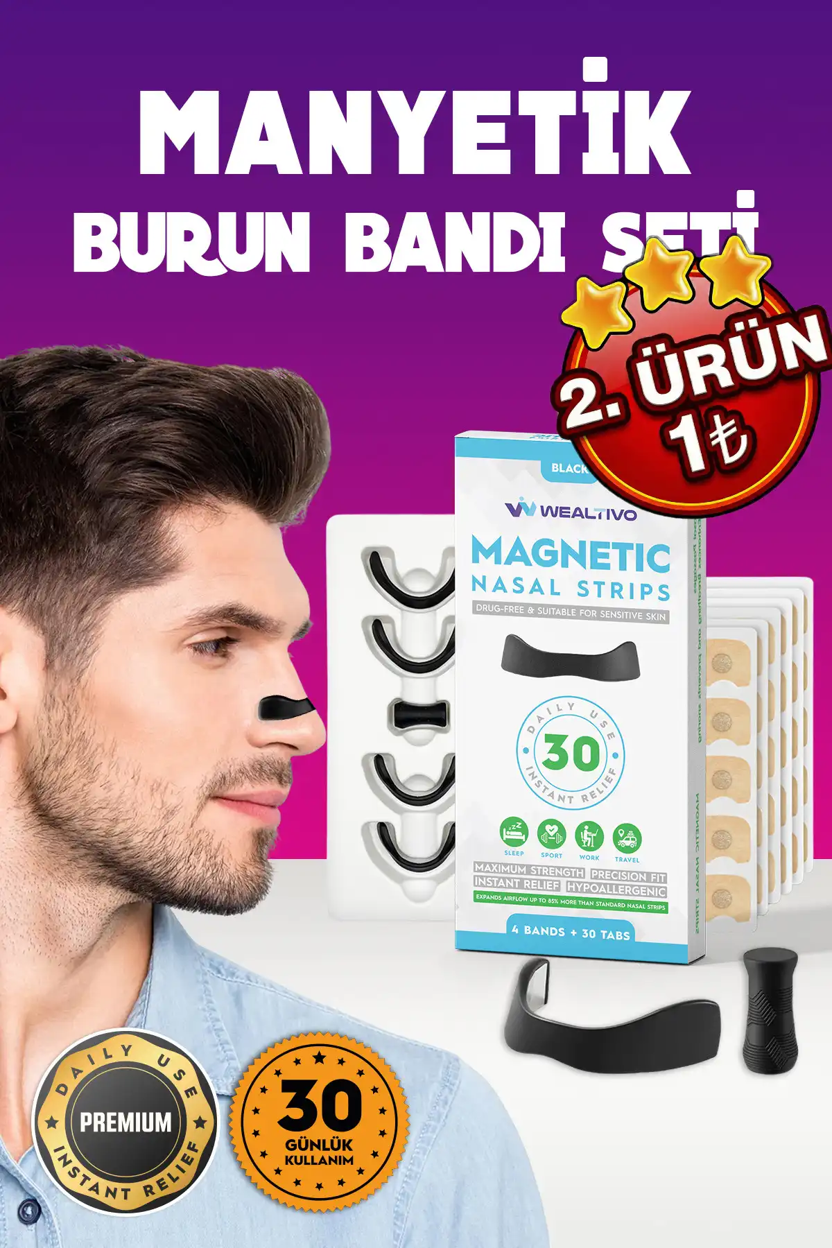 Wealtivo Snovering Snortive Magnet Nasal Band 30 مجموعه ، خروپف حق بیمه را کاهش می دهد. برند  