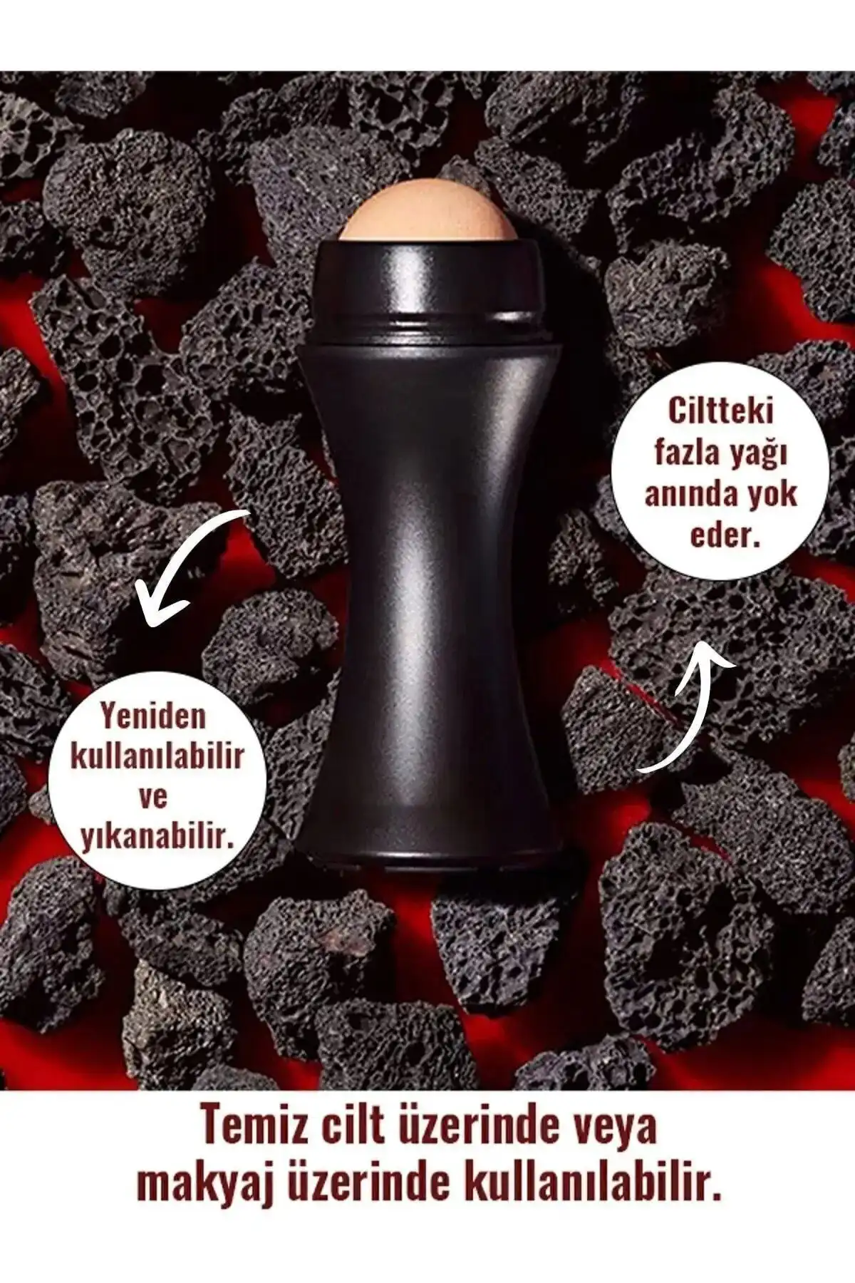 غلتک سنگ آتشفشانی، سنگ گدازه واقعی جذب کننده روغن و مات کننده پوست برند   به رنگ   در دسته ست مراقبت از پوست